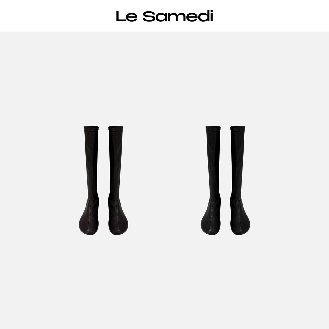 Le Samedi马油叶儿【轻履间奏】弹力羊皮 高筒平底瘦瘦靴