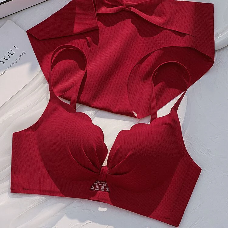 本命年套装红色内衣女小胸聚拢结婚新娘收副乳防下垂内衣内裤文胸