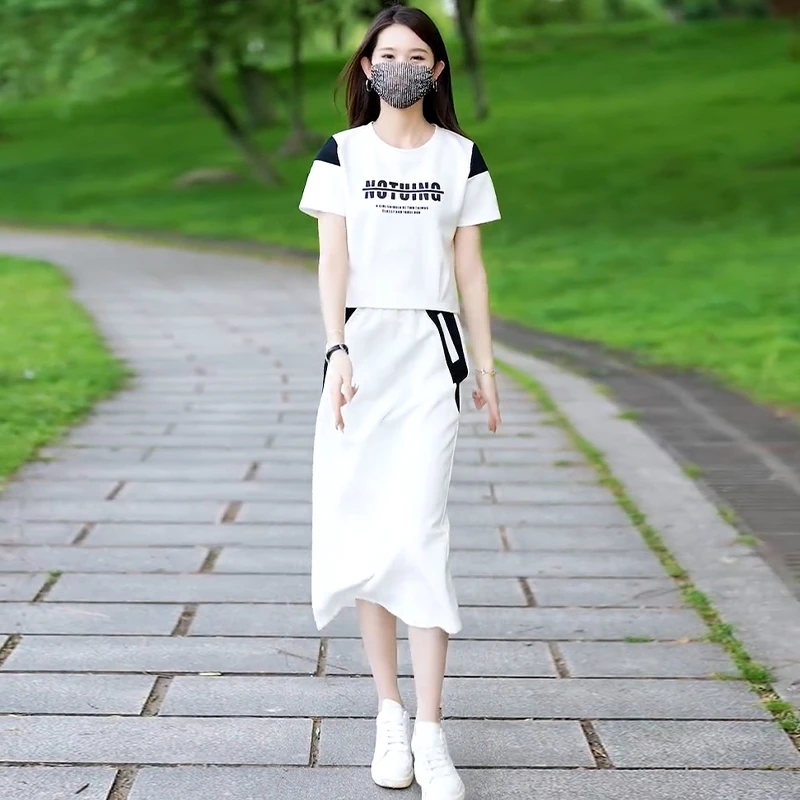 高含棉时尚设计感运动服套装裙女2025年夏季新款休闲半身裙两件套