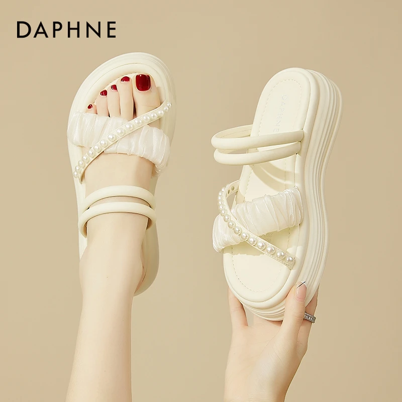 达芙妮配裙子拖鞋女夏外穿2025新款两穿凉鞋松糕厚底仙女凉拖韩系