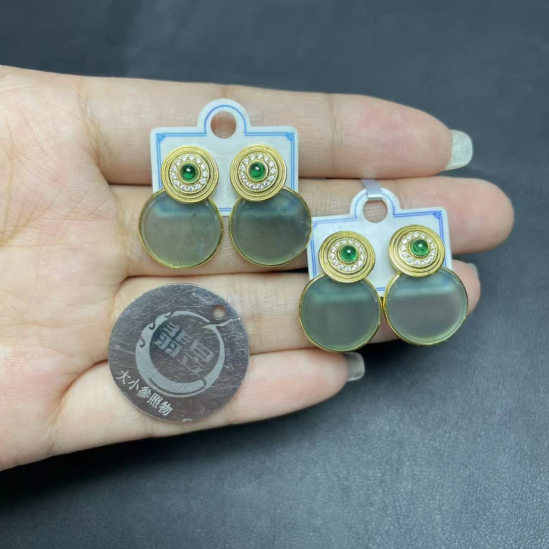 翡昱-N81-60607-天然A货翡翠耳饰S925银镶-多样性发其一对-C