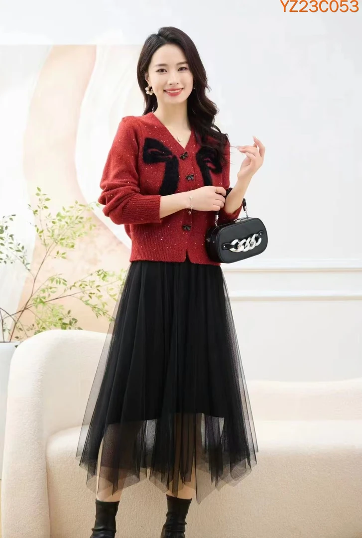 C053专柜同款商务通勤休闲风时尚套装开衫连衣裙针织小香风套装