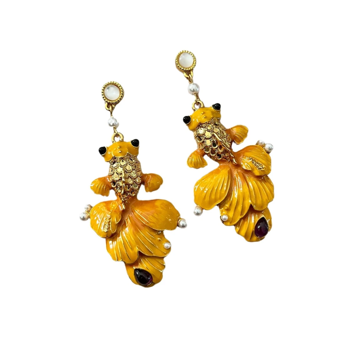 非金属仿水晶耳饰 安霓王妃【年年有鱼】国风设计感金色精致耳环