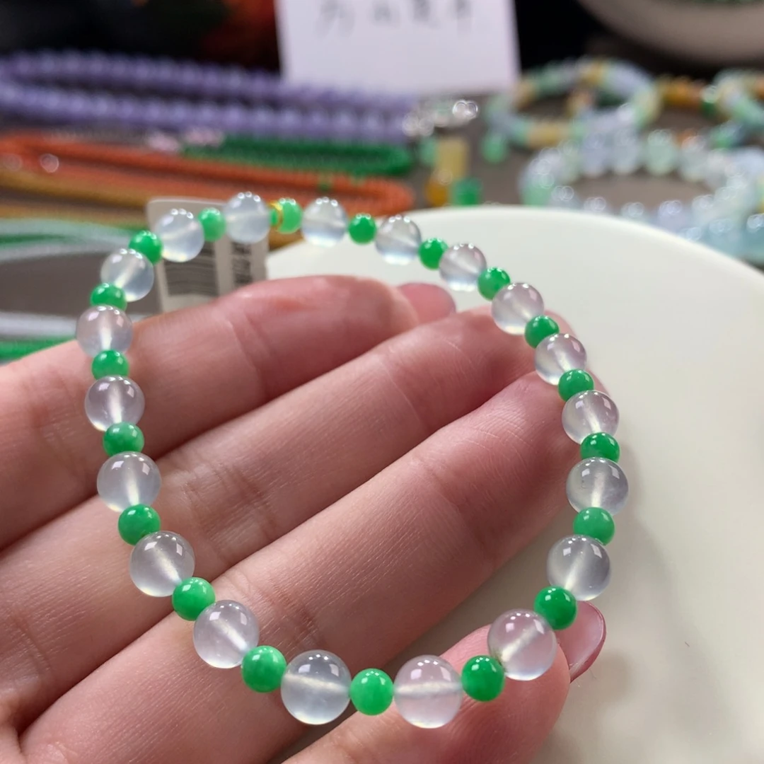 翡翠手链未镶嵌翡翠高冰小香葱卡6+