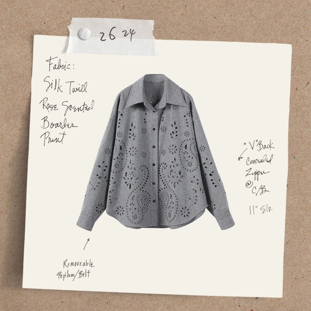 【坚果】50羊毛混纺进口机镂空激光刺绣腰果花女装加厚衬衫241001