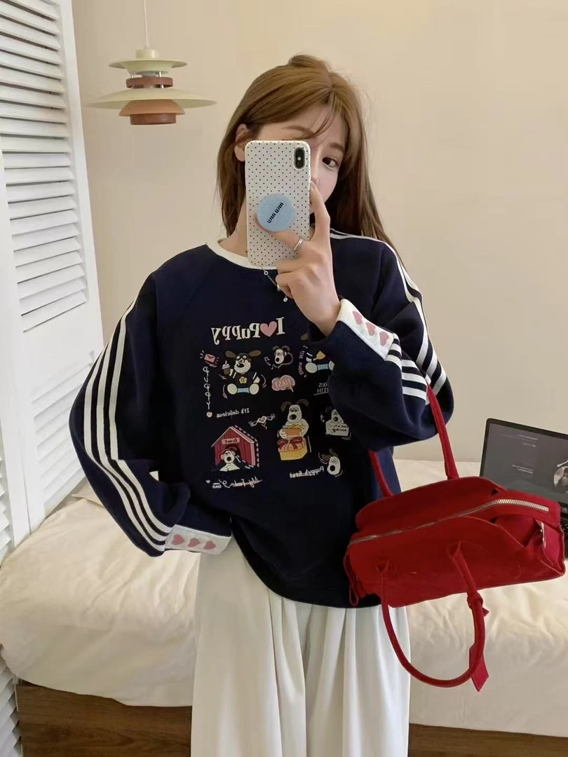 春款掌门狗刺绣 圆领休闲新款宽松时尚潮流百搭减龄长袖卫衣6812