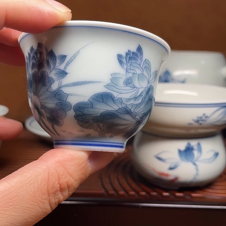 简***单2个复古荷花60毫升杯子