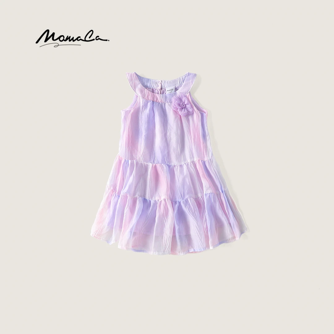 MOMOCO夏季女童公主裙渐变扎染休闲风韩版小花连衣裙77630470012