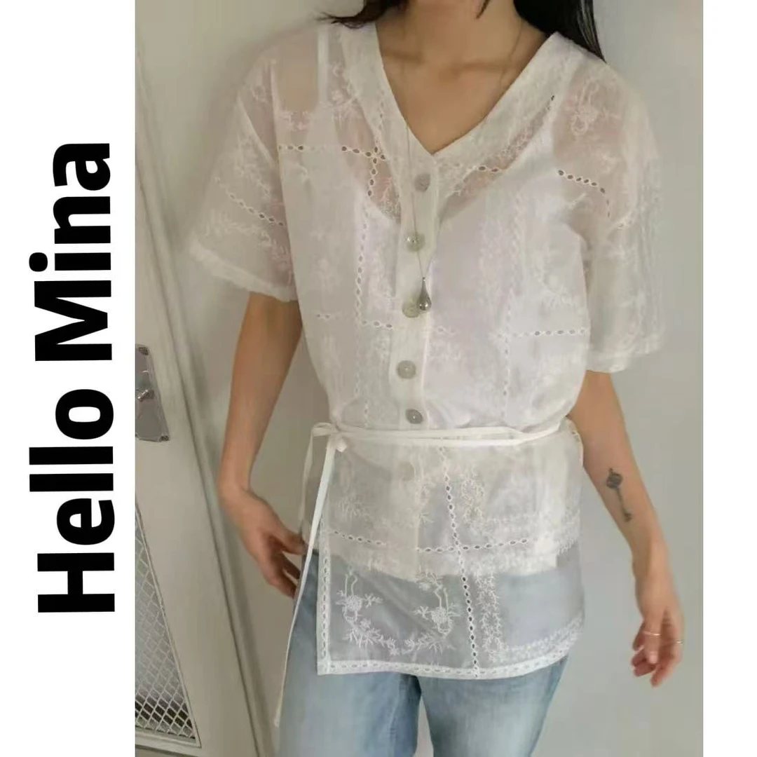 25172镂空蕾丝小衫+屁帘套装