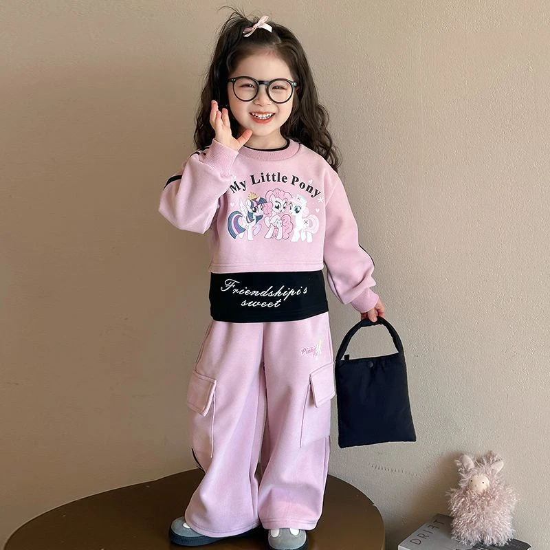 女童休闲套装洋气宝宝小马宝莉卡通卫衣三件套儿童春工装裤运动装