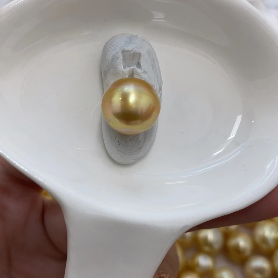 海水珍珠裸珠浓金单珠11.9