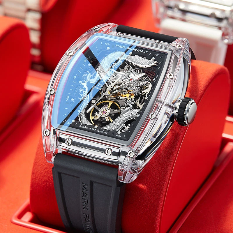 马克华菲山海经祥龙酒桶形男款镂空时尚男表防水夜光机械表6990