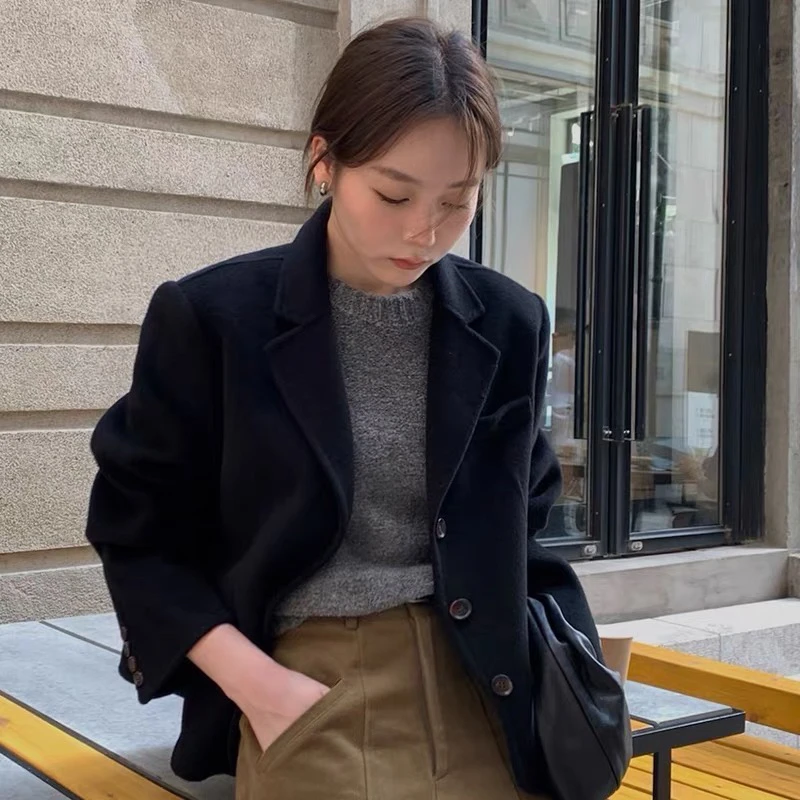 衣长52 秋冬短款毛呢外套大衣
