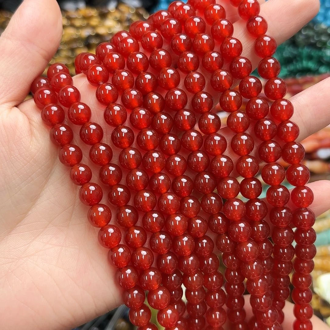 玛瑙/玉髓未镶嵌珠宝半成品卡8红码圆珠一条