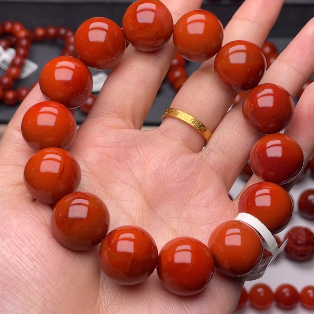 南红玛瑙未镶嵌手链17mm顶品满肉双色手串