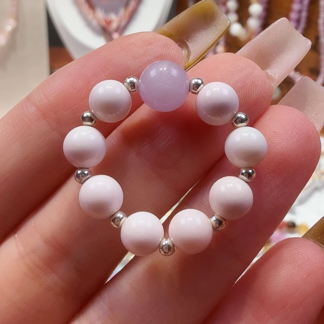 银S925镶嵌水晶手链粉贝母➕紫锂辉