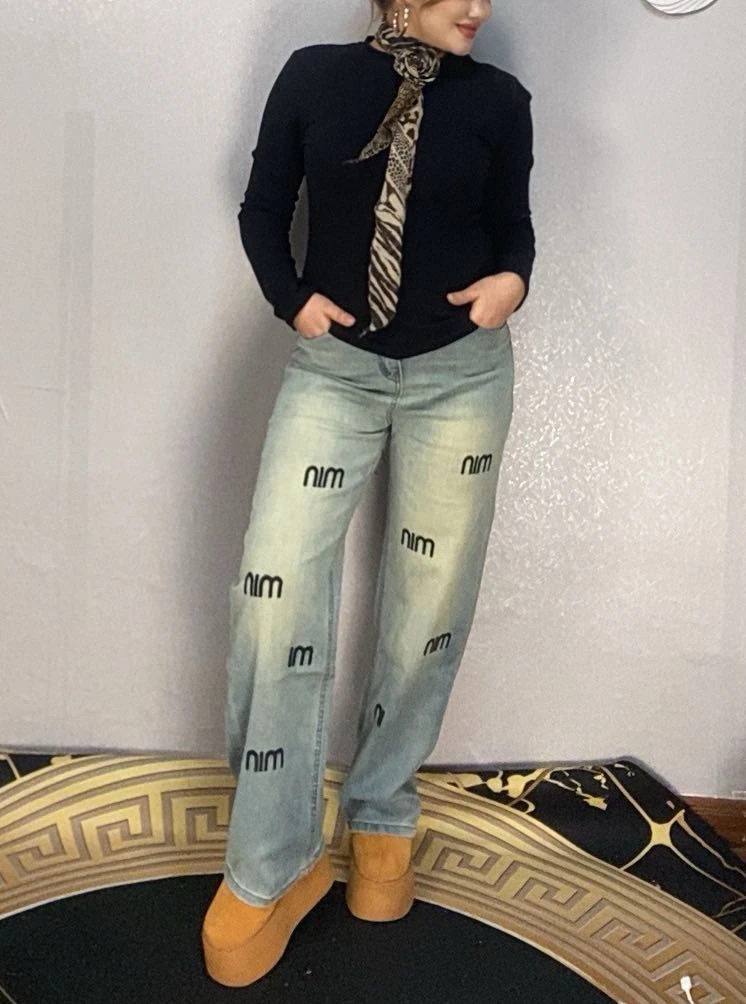 2578新款微喇叭裤热卖网红时尚百搭潮流显身材天蓝色阔腿牛仔裤