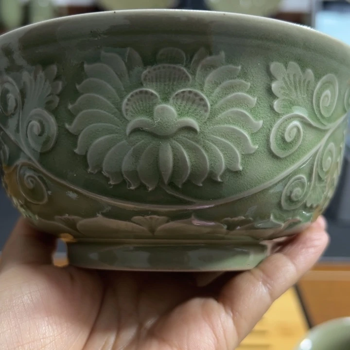 耀州窑青釉菊花碗5.5英寸1只