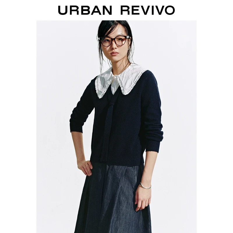 UR2025秋季新款女装学院风撞色拼接领针织衫UYL950236+