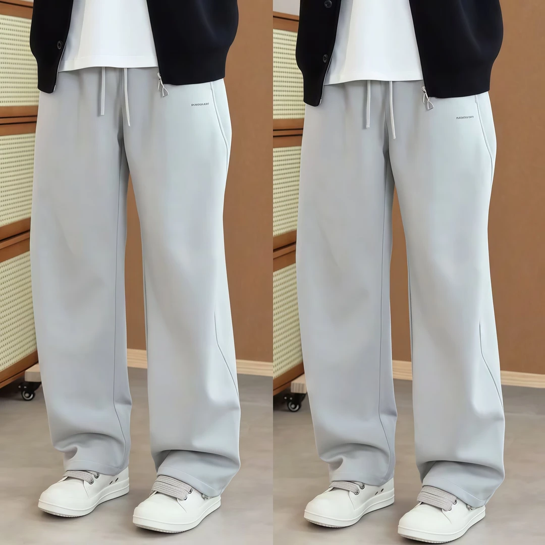 秋季新款极简风纯色直筒休闲裤男潮牌宽松显瘦阔腿弯刀裤运动卫裤