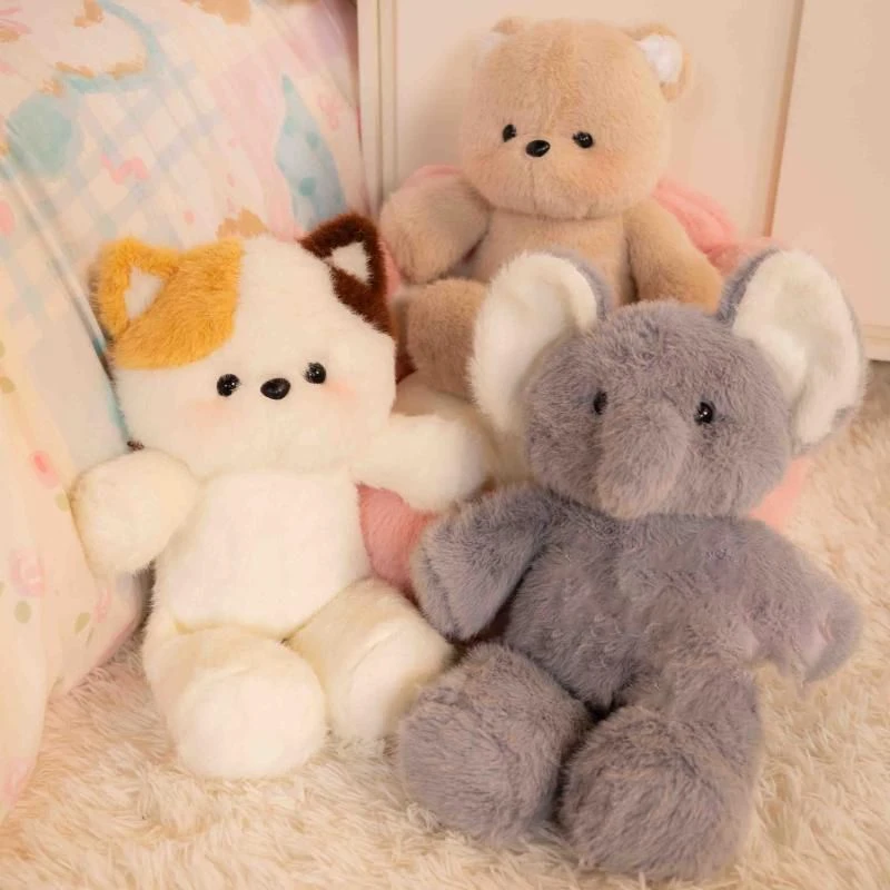 跑跑三花猫玩偶小熊可爱安抚公仔毛绒玩具兔子大象娃娃女生日礼物
