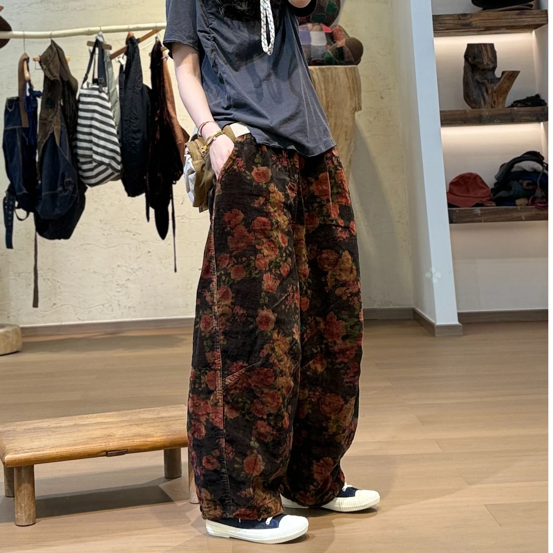 忆古朴拙241124高品金属丝拼接设计感印花休闲裤长裤春装裤子