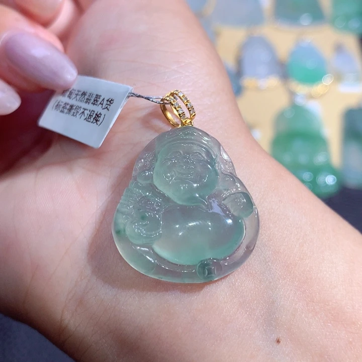 翡翠18K金镶嵌吊坠(不含链)翡翠