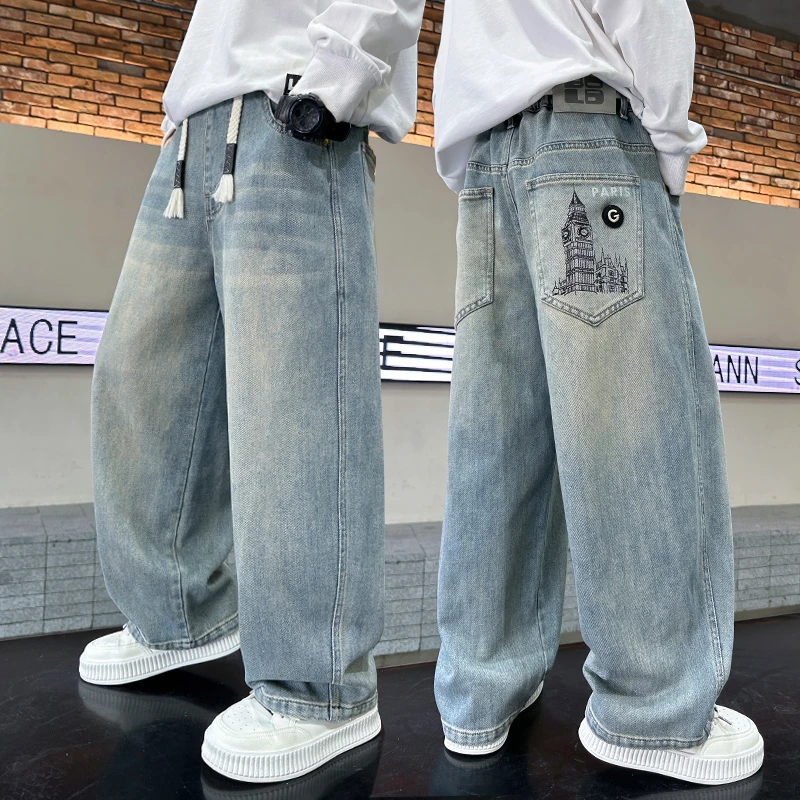 儿童装男童春装裤子2025新款中大童春秋款男孩长裤春季直筒牛仔裤