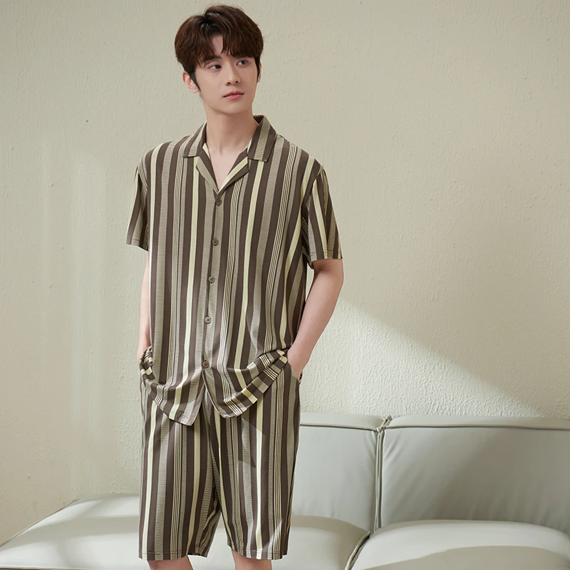 【凉感莫代尔棉】睡衣男夏季套装莫代尔冰凉感翻领短袖短裤家居服