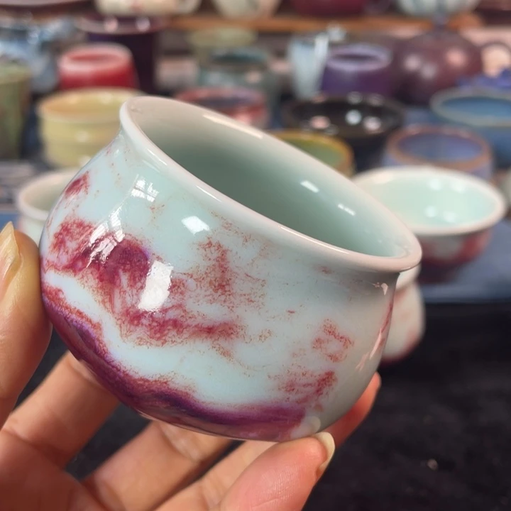 摆件玉石釉手工三足杯