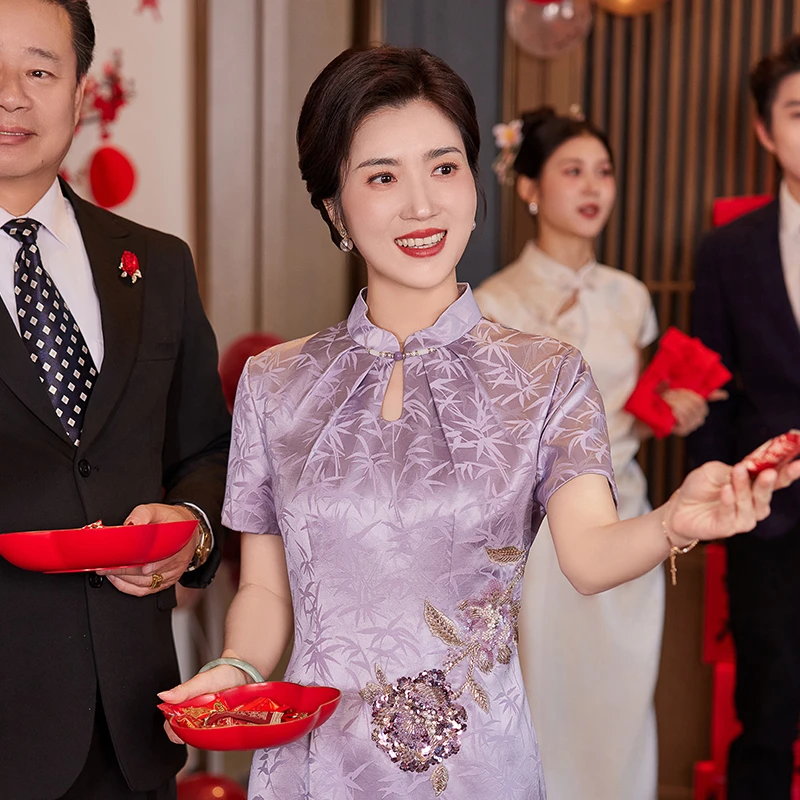 喜嘉喜婚宴装新款妈妈丈母娘礼服结婚订婚国风服装冬天旗袍夏1400