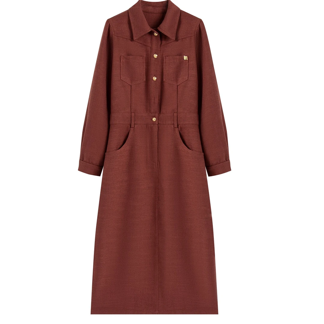 【南油虹姐】2024秋季减龄遮肉显瘦A字裙轻奢洋气polo领连衣裙