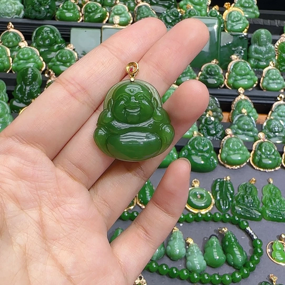 和田玉（碧玉）18K金镶嵌颈饰