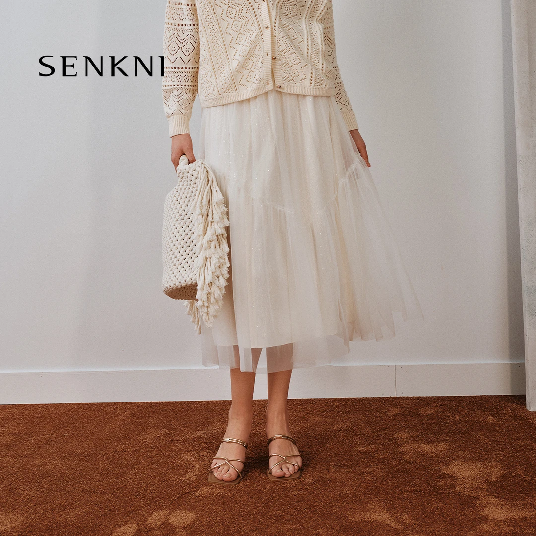 senkni/圣可尼S160210OF蕾丝亮片A字半身裙