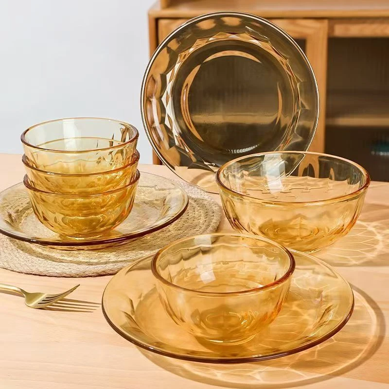 （八件套4碗4碟）琥珀色汤碗沙拉碗家用盘耐高温餐具家用新款