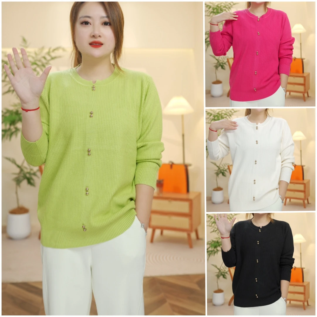 大码春装洋气减龄圆领长袖针织衫女宽松遮肉显瘦