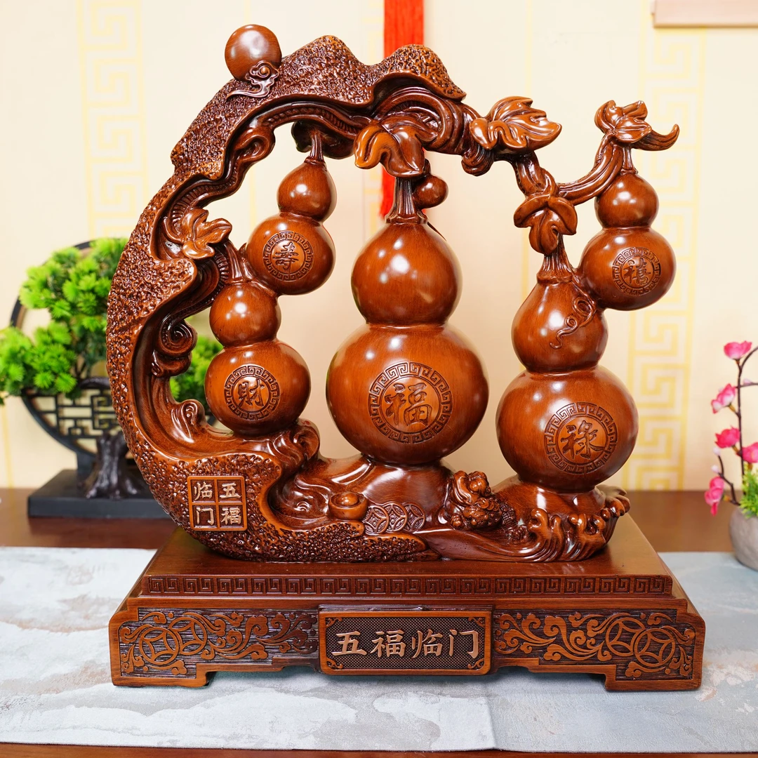 （五福临门）YC中式家居办公室玄关开业乔迁送礼摆件 约长32*高33CM