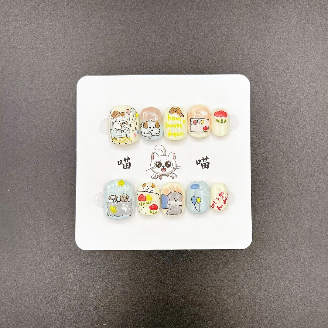 JOJO【沙发小狗】纯手工手绘卡通可爱小狗主题小短甲可拆卸穿戴甲