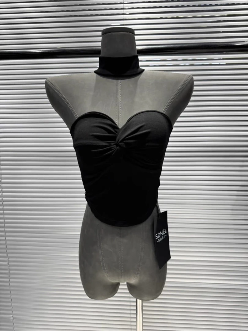 古奈家带胸垫挂脖辣妹背心上衣显瘦气质百搭