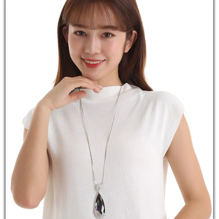 钛钢项链 新款毛衣链女秋冬百搭简约长款大水滴项链挂件衣服配饰