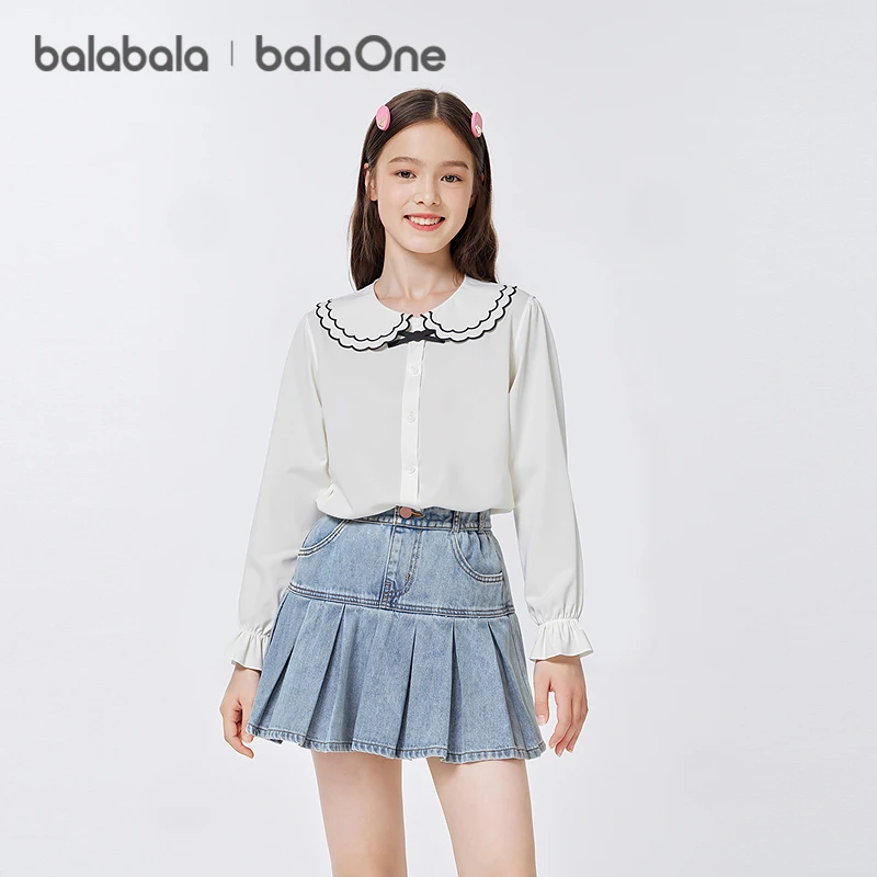 巴拉巴拉女童衬衫儿童长袖新款秋装学院风凉感抗菌柔软易打理