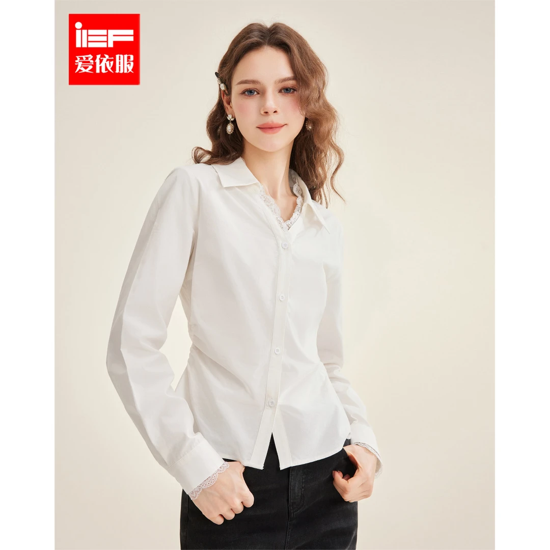 IEF/爱依服上衣2025秋季新款韩版时尚小众蕾丝边设计通勤百搭衬衫
