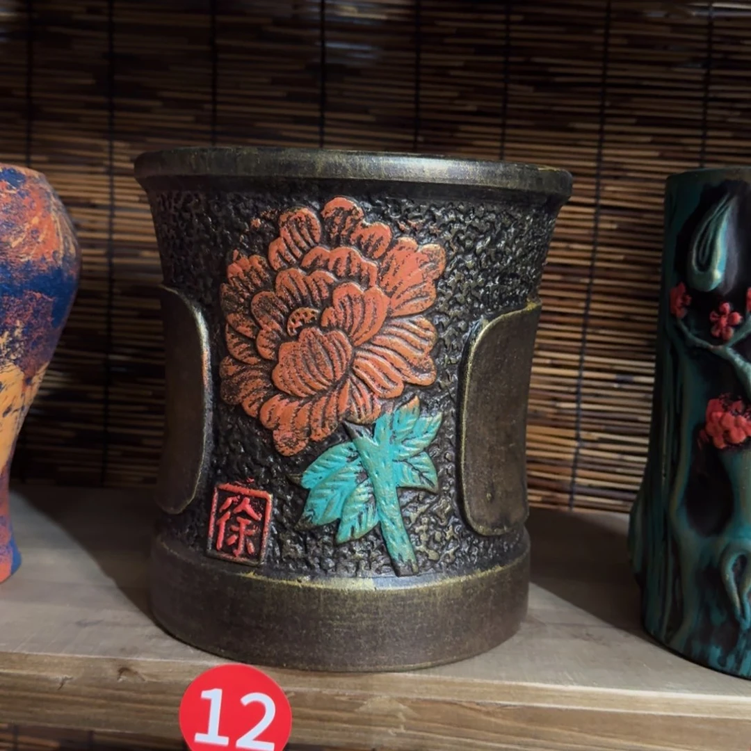 带孔高端浮雕花盆高度+口径23-21