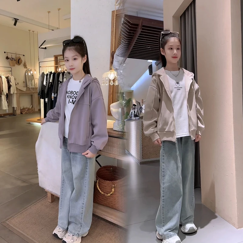 女童春款小爱心外套牛仔裤2025新款连帽休闲炸街韩版时髦宽松儿童