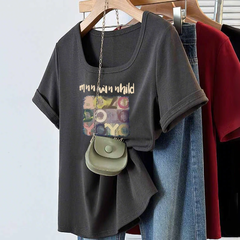 夏季大码女装胖mm正肩纯棉短袖T恤显瘦韩版方领百搭上衣打底衫潮