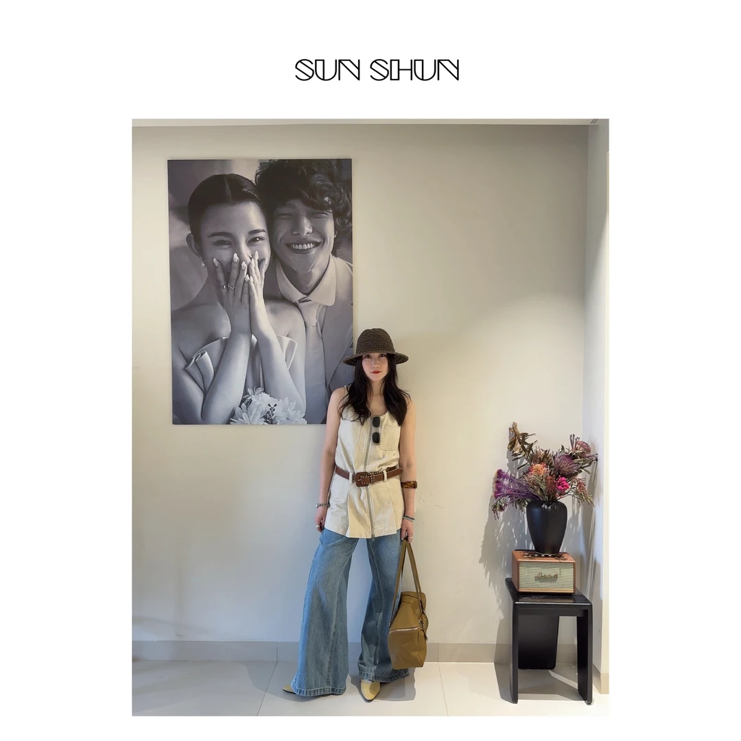 Sanshun-(宁芙的午后)-法式无袖背心牛仔棉设计感带腰带夏季外穿