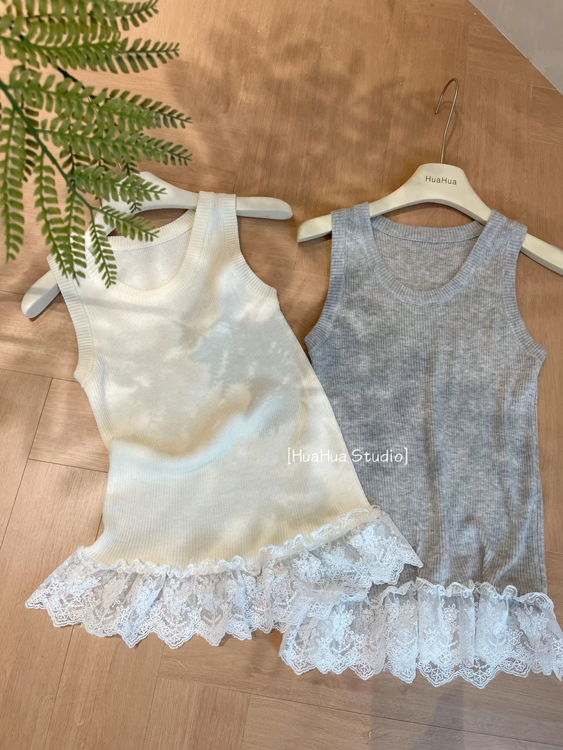 【花花】随便搭~欧若风韩系气质百搭早春简约蕾丝拼接背心内搭