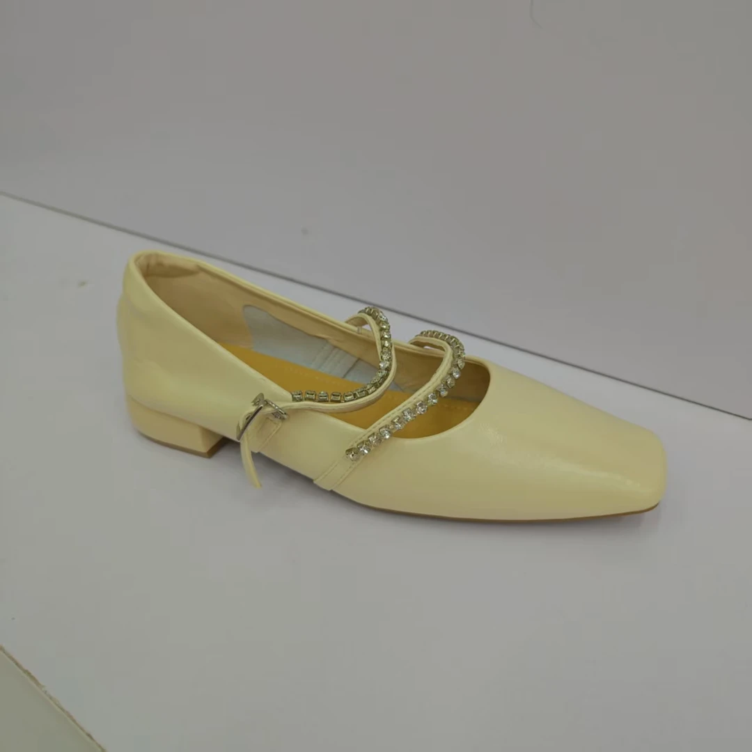 水钻百搭单鞋法式方头低跟欧美风极简风平底鞋1121K