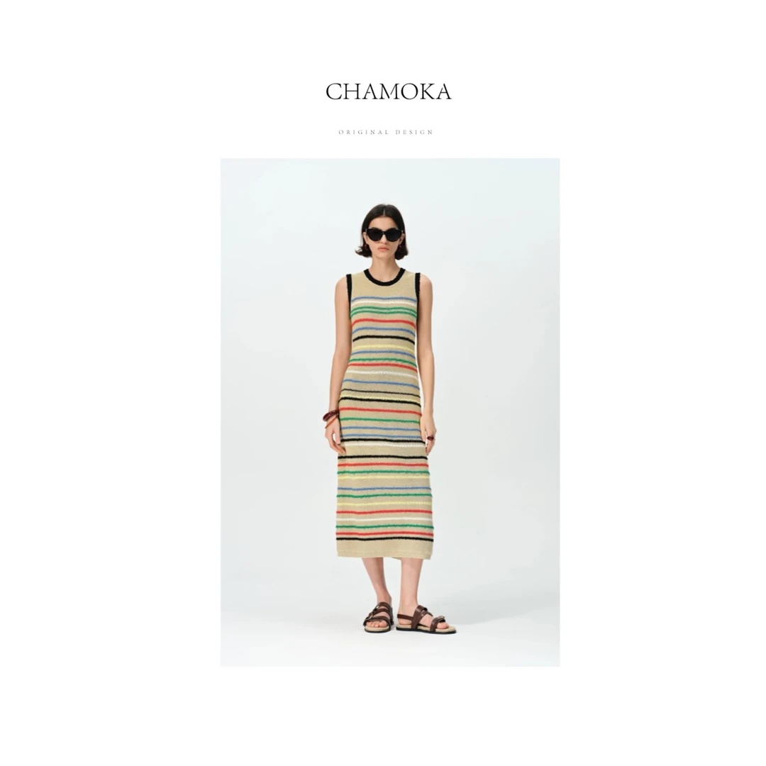 【年中大促】夏莫卡百搭显瘦彩色条纹针织连衣裙Q034