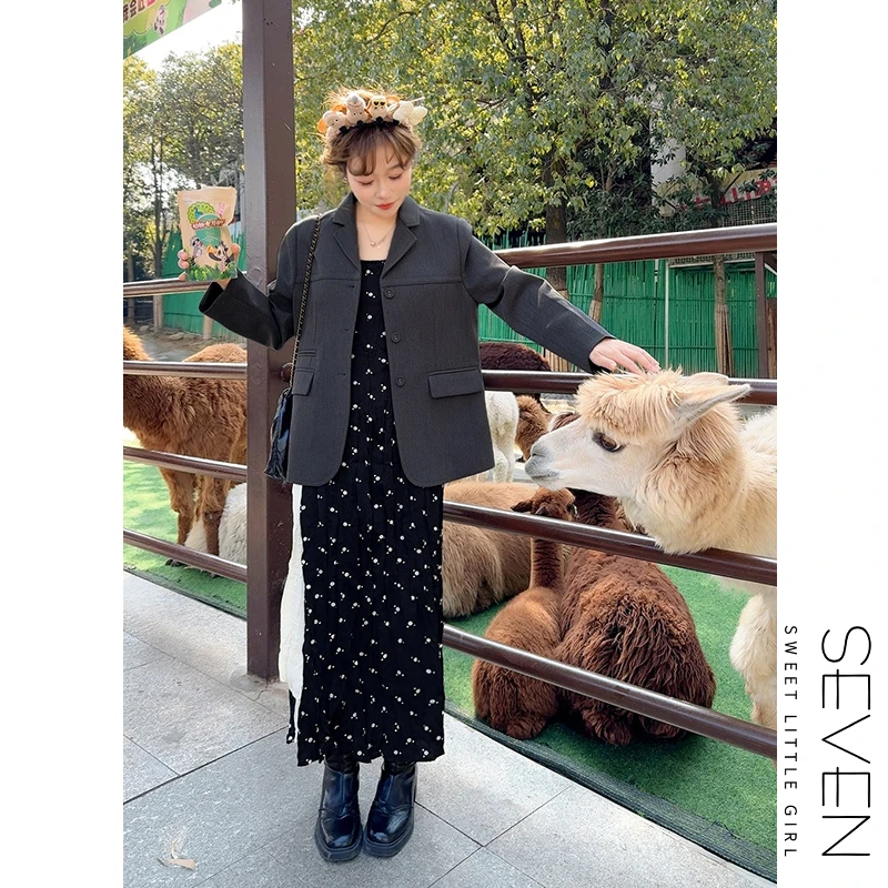 98③七七146小个子时尚复古碎花连衣裙女春秋高腰显瘦长裙小美说